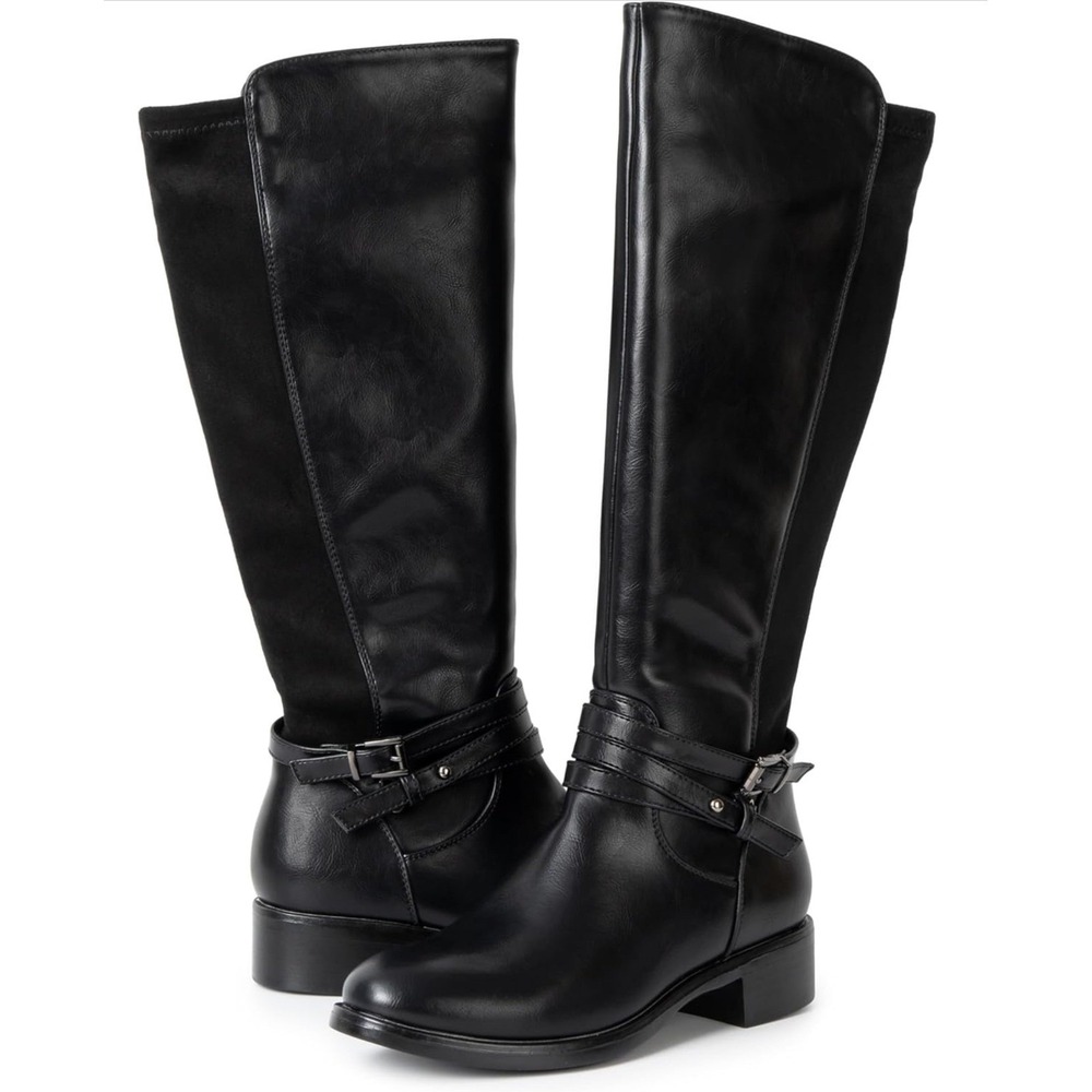 NIB Alpine Swiss Erica Knee High Riding Boots Stretch Calf Low Block Heel Sz 9